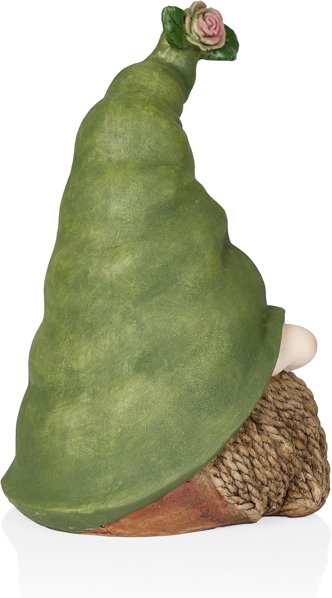 Alpine Corporation QWR1440 Gnome Head with Sculpted Rope Beard and Flower on Hat, Playful Décor for Garden & Patio, 10" H, Green