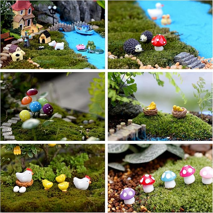 132pcs Fairy Garden Accessories Kit Miniature Animals,Tree,Fence,House Figurines Ornament Statue Craft for DIY Garden Micro Landscape Bonsai Dollhouse Decoration