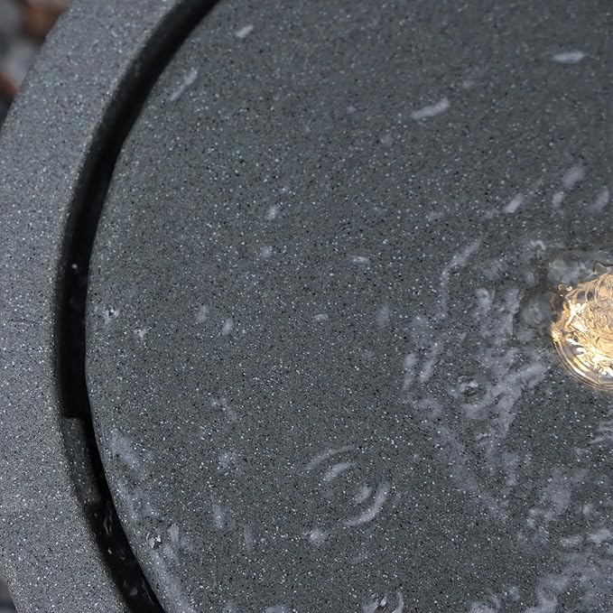 10.23” H Outdoor Water Fountain Made with Eco-Friendly Recyclable Materials, Polyethylene Round Bubbler Outdoor Fountain, Garden Decor with LED Light for Patio, Porch, Backyard