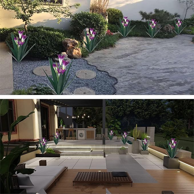 Homight Metal Agave Plant Outdoor Decoration Outdoor Garden Decoration Lily Mexican Yard Art Plant Garden Agave Lily Decorative Garden Gift (3 Big Purple Lilies), HM-390-345