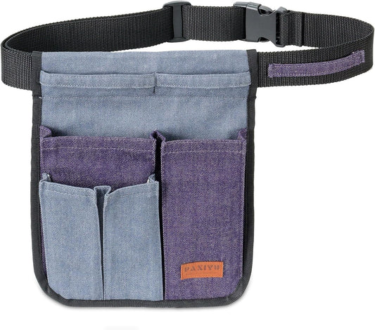 Garden Tool Belt for Men & Women, Denim Slim 4-Pocket Adjustable Garden Apron - Lightweight Utility Belt for Gardening, DIY, Carpenter, Painting, Seamstress, and Crafting Tool Pouch (Purple)