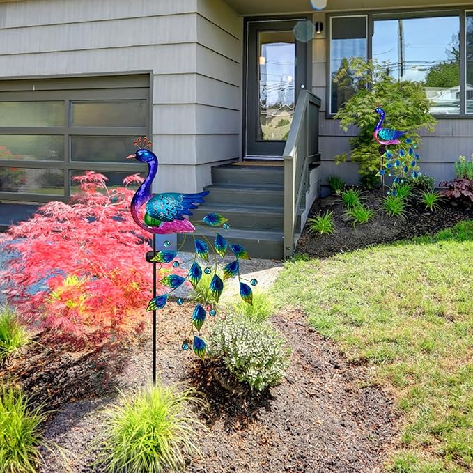 DREAMSOUL Peacock Solar Garden Lights Outdoor Decorative Stake, Waterproof Metal Peacock Garden Decor Solar Powered Landscape LED Path Lights Walkway Patio Decoration Lawn Ornament Christmas Gifts