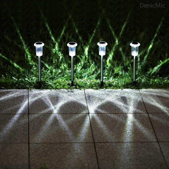 DenicMic Solar Lights Outdoor Pathway Lights 6000K LED Waterproof Acrylic Lamp Head Stainless Steel Stake for Yard Garden Landscape Path Walkway Driveway Patio Lawn (Cold White 10Pack)