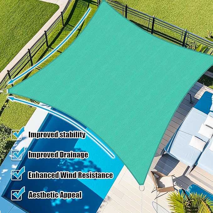 Amagenix Sun Shade Sail 8X24 Curved Edge Outdoor Shade Canopy Turquoise Breathable 95% UV Block Shade Cloth for Patio Garden Backyard (We Make Custom Size)