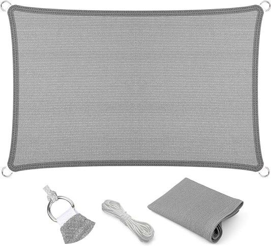 Eden's Decor Straight Flat-Edged Sun Shade Sail Rectangular 10' x 14' Grey UV-Blocking Outdoor Canopy Fabric Cloth Awning for Pergola Patio Garden Backyard Custom Size