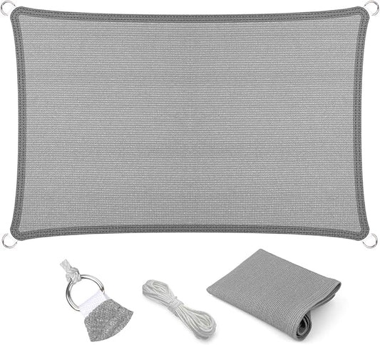 Eden's Decor Straight Flat-Edged Sun Shade Sail Rectangular 11' x 20' Grey UV-Blocking Outdoor Canopy Fabric Cloth Awning for Pergola Patio Garden Backyard Custom Size