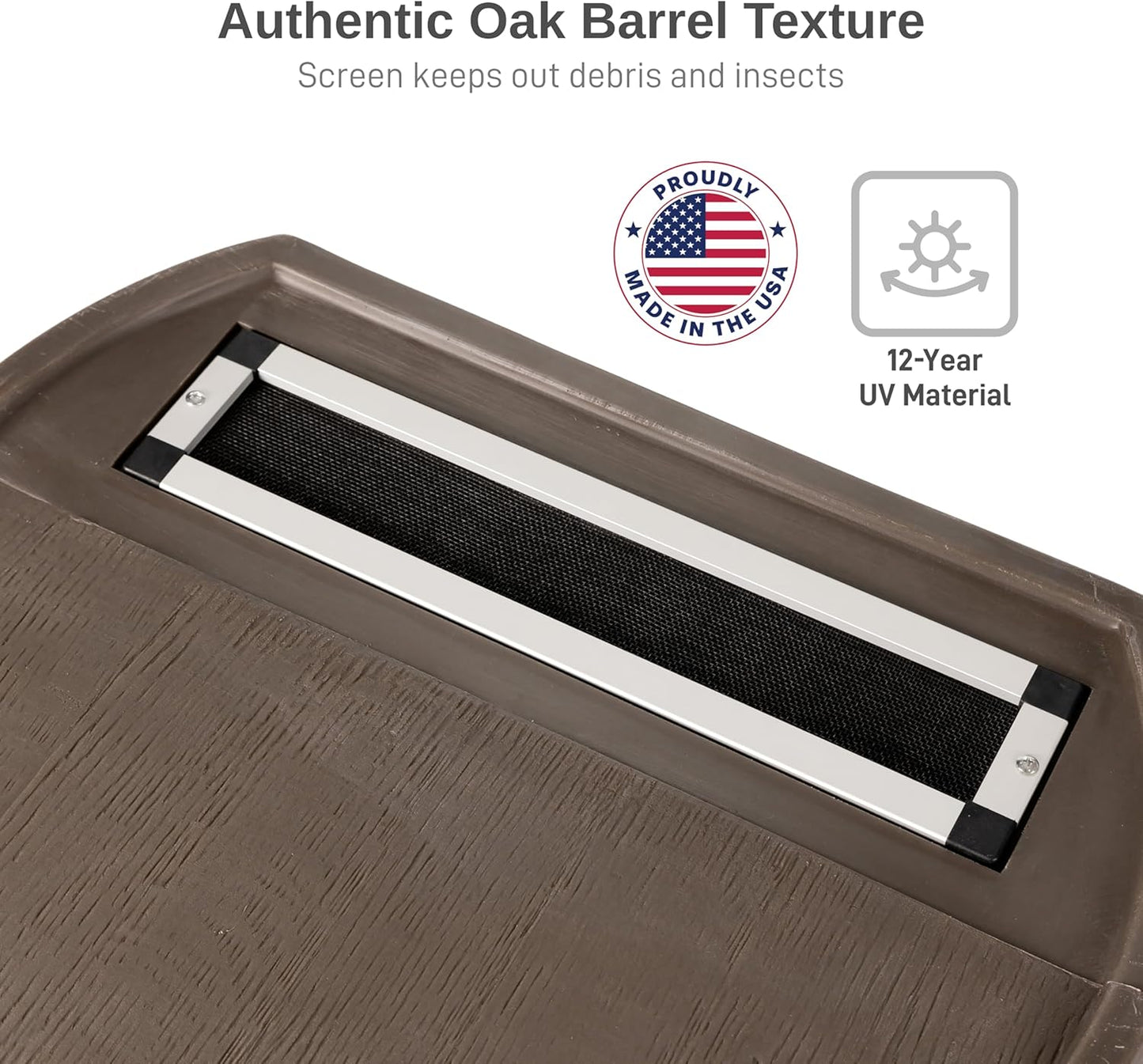 50-Gallon Rain Barrel, Flat Back Rain Water Collection Barrel, Stand Included, Walnut Color