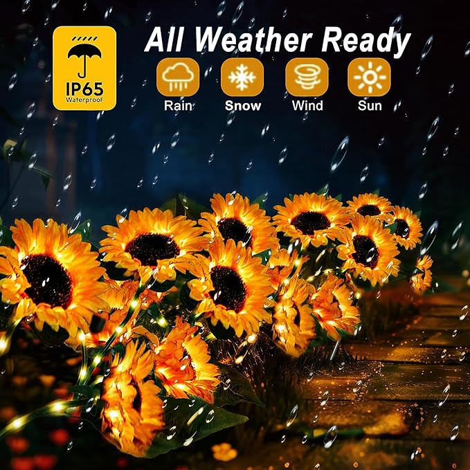 Flumy 2 Pack Solar Firefly Lights + 3 Pack Sunflowers Lights for Yard, Patio, Pathway, Lawn, Walkway, Camping, Pool