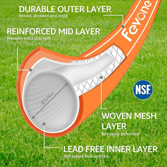 Fevone 100 ft Garden Hose, Heavy Duty Water Hose, Hybrid Polymer, Kink Resistance, Flexible, Durable, Leak Free, Aluminum Fittings, 3/4" GHT, 5/8" ID, 600 Psi, Drinking Water Safe