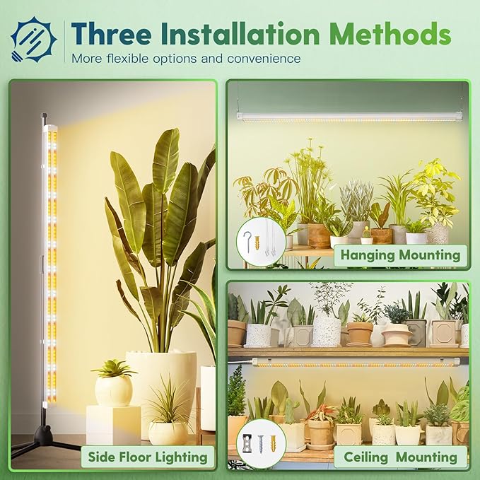 FREELICHT Grow Lights for Indoor Plants with Stand, 40W Full Spectrum, 3 Installation Methods, 4FT LED Plant Grow Light with 53'' Height Adjustable Stand for Hydroponic Seeding Indoor Tall Plants