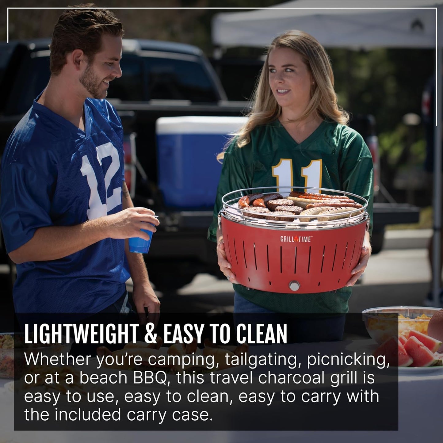 GrillTime Tailgater GTX Portable Charcoal Grill 16 Inch - Smokeless Tabletop Grill for Camping, Tailgate Parties, Beach BBQ, Travel Grey