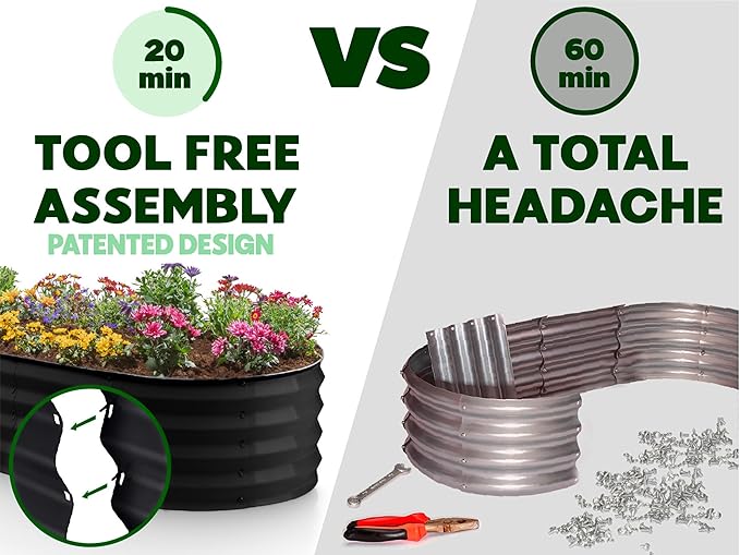 Galvanized Raised Garden Beds Outdoor // 4×2×1 ft Planter Raised Beds for Gardening, Vegetables, Flowers // Large Metal Garden Box (Black) // Patented Tool-Free Design