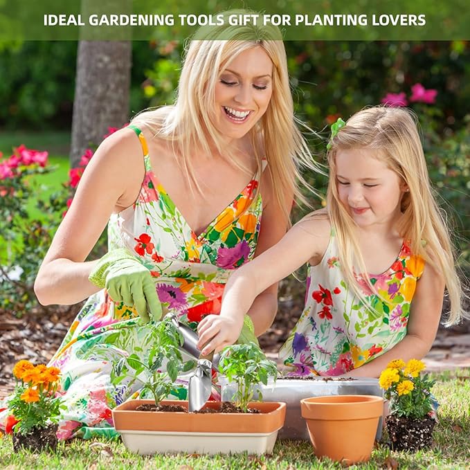 Garden Tool Set 12 Pieces Gardening Tools Stainless Steel Heavy Duty, Outdoor Hand Tools with Floral Organizer Handbag, Succulent Tools,Gardening Gifts for Women Men Beginners