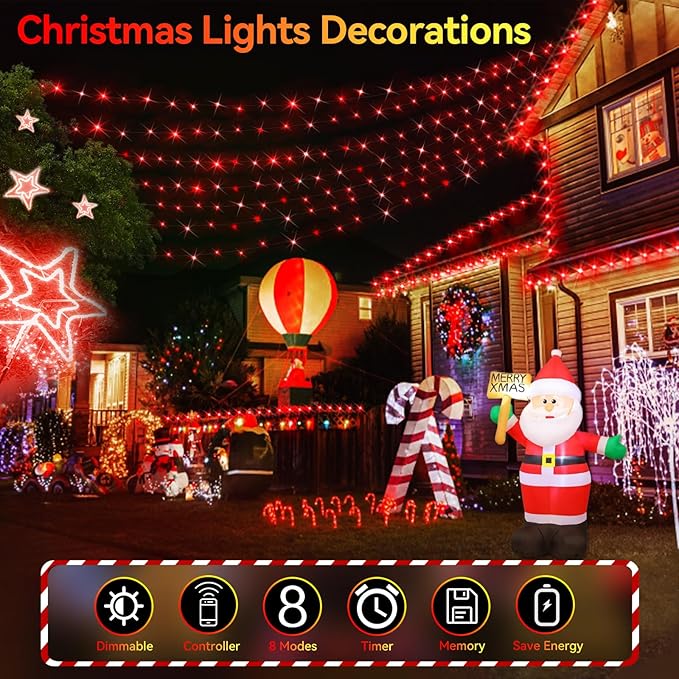 Hezbjiti 2 Pack 1000 LED 403 FT Christmas String Lights Outdoor, 8 Lighting Modes IP44 Waterproof Fairy Lights with Timer and Dimmable Function for Party Tree Decorations (Red, Clear Wire)