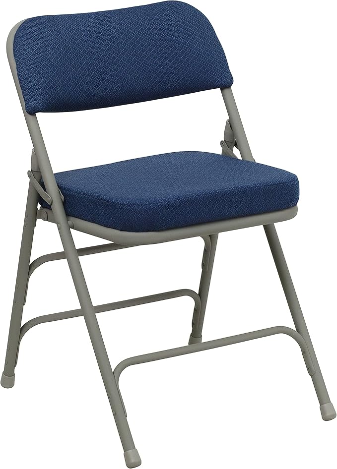 Flash Furniture Hercules Series Metal Folding Chairs with Cushioned Seat, Fabric Upholstered Event Chairs with 300-lb. Static Weight Capacity, Set of 2, Navy