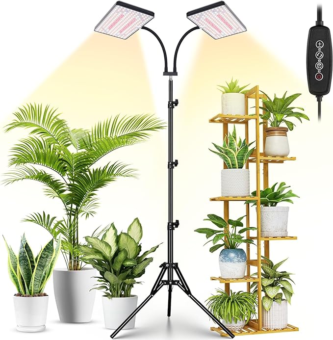 2024 LBW Latest Grow Light for Indoor Plants, 428 LED Dual-Head Full Spectrum Standing Plant Light, Floor Grow Lamp with 3/6/12H Timer, 6 Brightness Levels, 3 Switch Modes, 75" Adjustable Tripod Stand