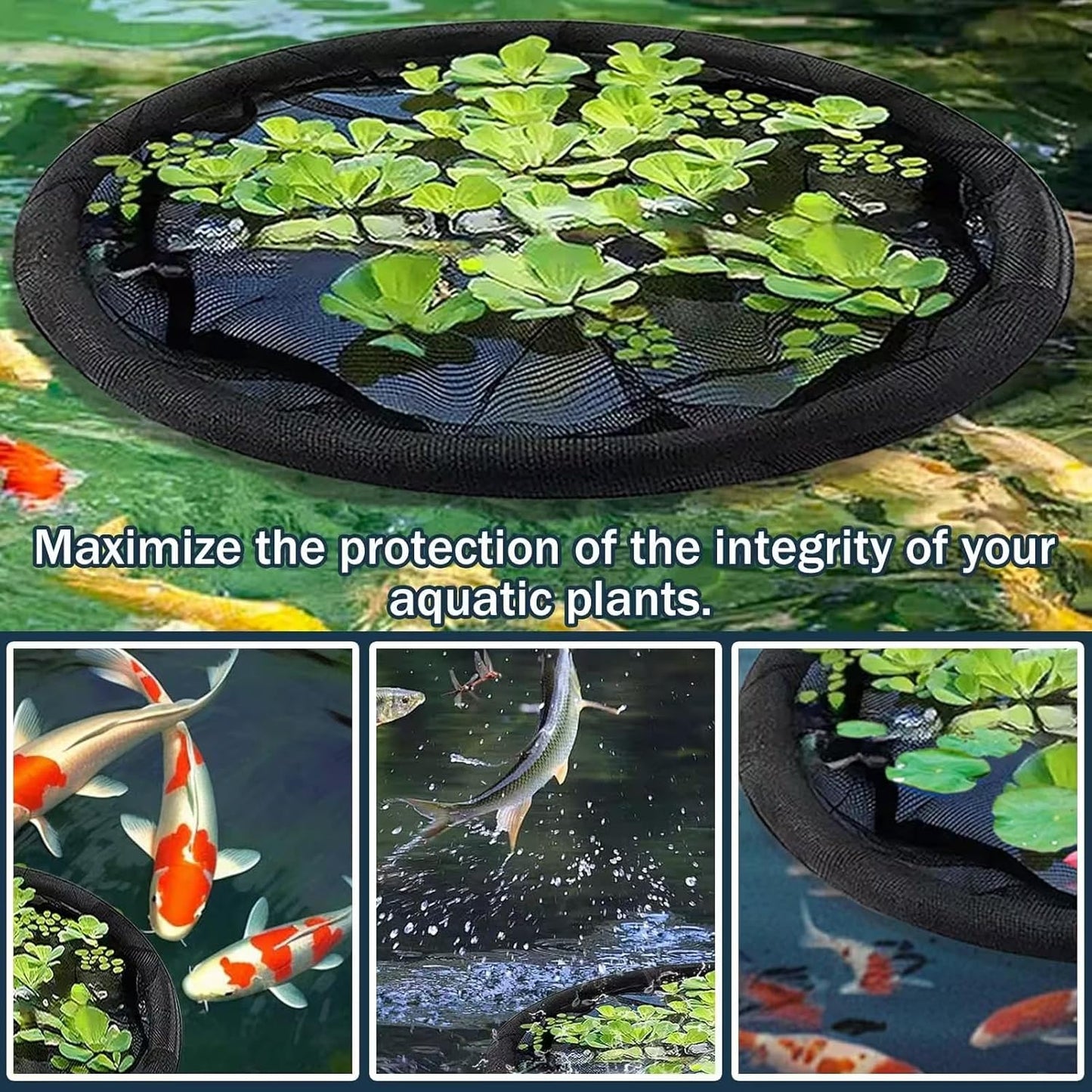 2Pack Round Floating Flora Fish Barrier-31.5Inch Black Pond Plant Protector, Floating Island/Planter Pond,UV Resistant Net to Shield Floating Plant(Lotus/Water Lilies)from Koi, with Waterproof Gloves