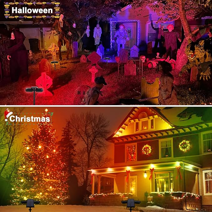 EMANER Outdoor Solar Spot Lights, Dusk to Dawn Solar Powered Landscape Spotlight Stay On, 5 Modes Super Bright Colorful Solar Stake Light for Exterior Halloween Christmas Decorations, 4-Pack
