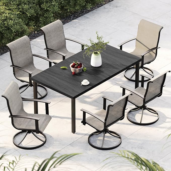 Grand patio Outdoor Swivel Dining Chairs 6-Piece Patio Dining Chair Set Mesh Sling Patio High Back Swivel Rockers, Mixed Coffee