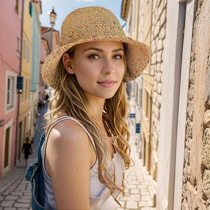 Floppy Big Beach Straw Hats for Women Foldable Summer Wide Brim Packable Sun Hat Womens Travel Straw Fedora Hat