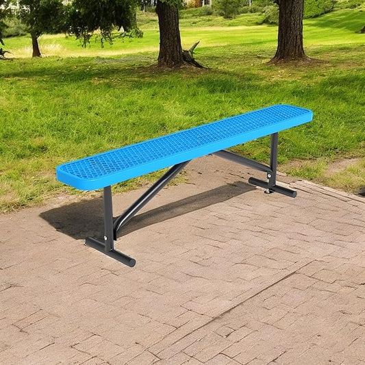 48" L Outdoor Steel Flat Bench, Heavy Duty Metal Park Bench for Outside, Expanded Metal, Commercial Benches Mesh Bench for Shopping Mall, Store, Lawn, Park, Patio, Deck, Garden (Blue, 6FT)