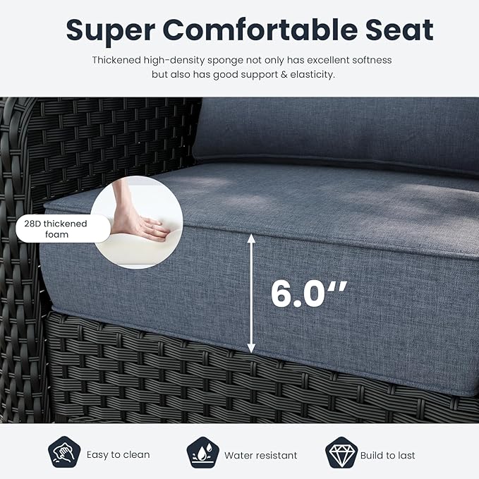 5 Pieces Outdoor Patio Furniture Sets with Rocking Swivel Chairs with 6-inch Thick Cushion and Fire Pit Table for Deck Lawn