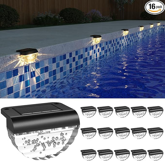 16 Pack Solar Deck Lights Outdoor, Solar Step Lights Waterproof for Outside, Yard, Patio, Garden, Pool, Railing, Stairs, Fence (Warm White)