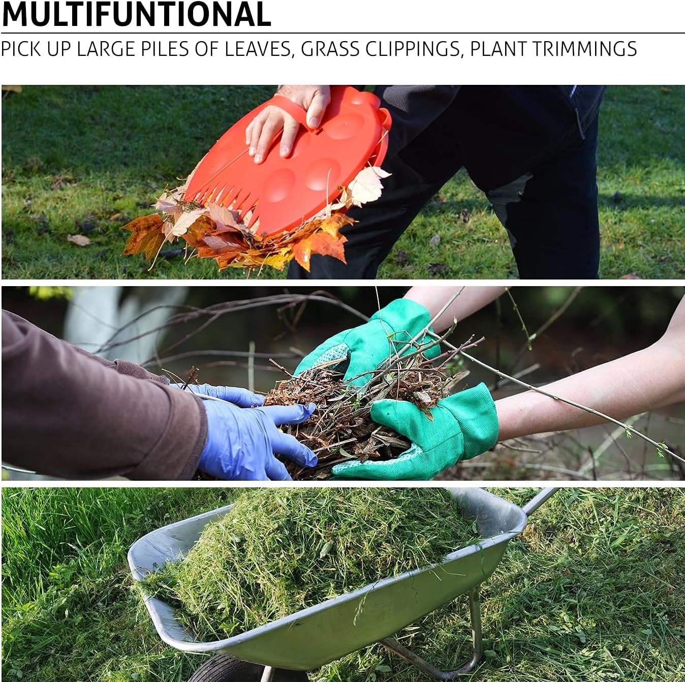 GardenHOME Garden and Yard Scoops Ladybug-Shaped Hand Rakes, Large Grabber with Leaf Claws for Easy Pick Up, Red