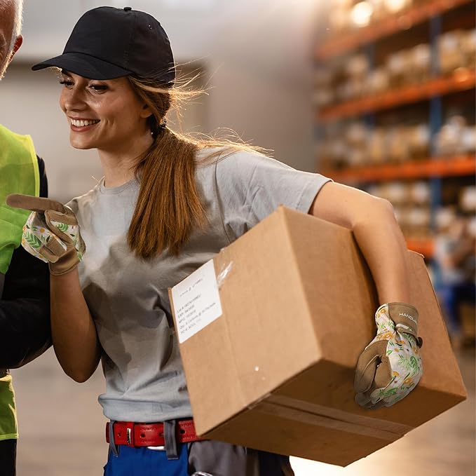 HLDD HANDLANDY Work Gloves for Women and Ladies, Leather Gardening Gloves Flexible Mechanic Working Gloves