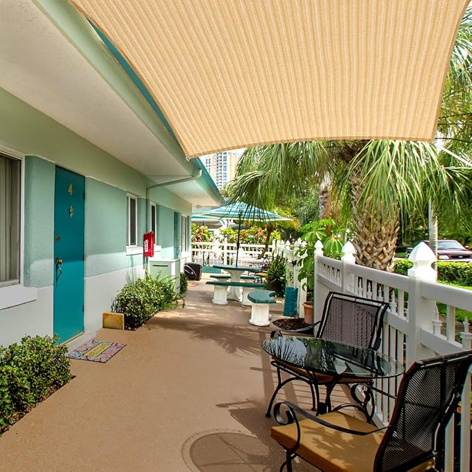 Eden's Decor Straight Flat-Edged Sun Shade Sail Rectangular 7' x 12' Beige UV-Blocking Outdoor Canopy Fabric Cloth Awning for Pergola Patio Garden Backyard Custom Size