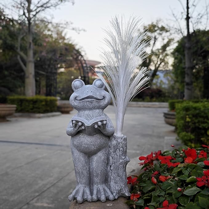 Frog Statue Solar Garden Decor,Resin Frog Statues and Colour Changing Optical Fiber Solar Lights,Outdoor Decoration for Balcony, Garden, Patio, Yard, Lawn,Gifts for Mom Grandma