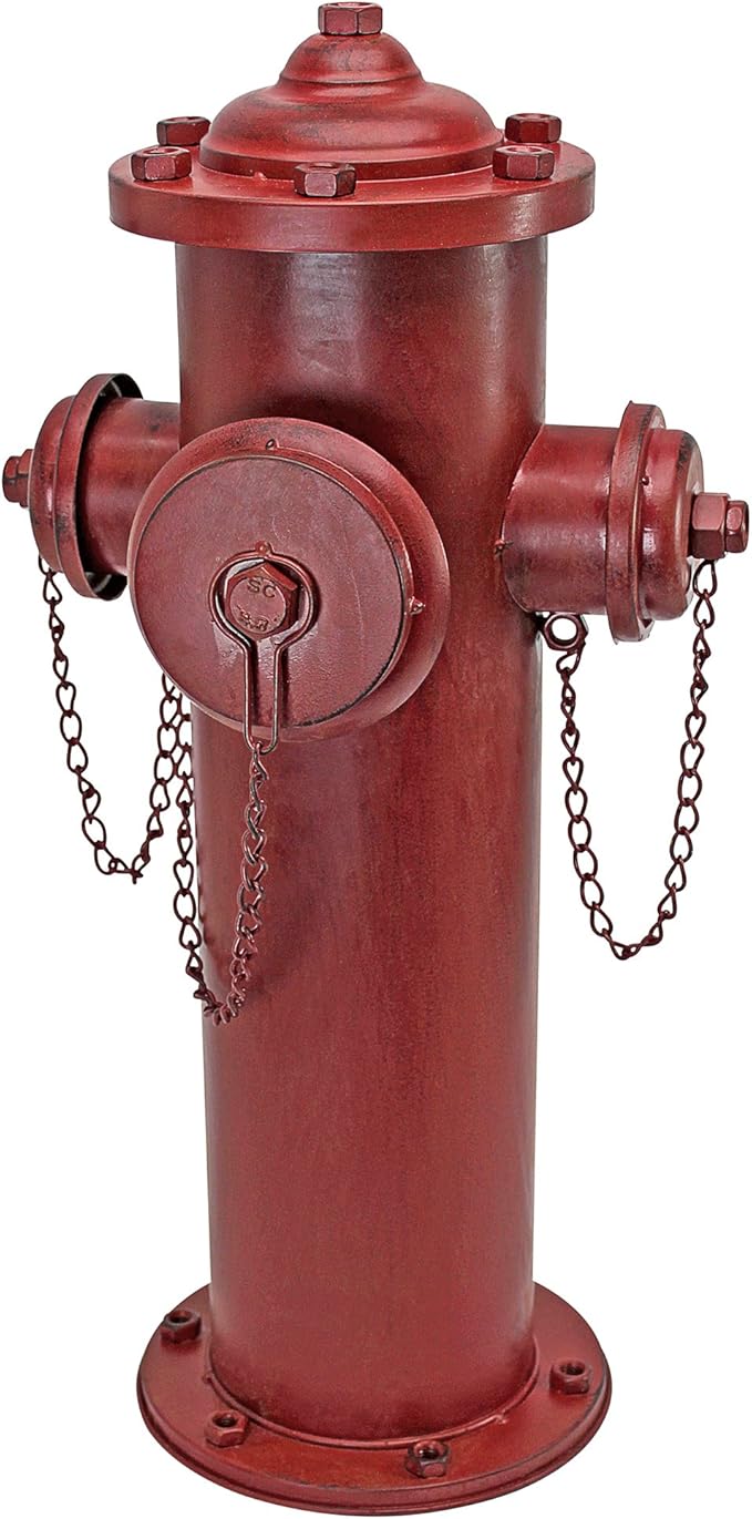Design Toscano Fire Hydrant Statue Puppy Pee Post and Pet Storage Container, Large 23 Inch, Metal, Full Color