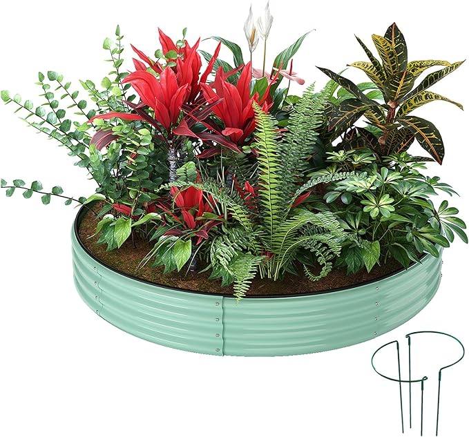 Galvanized Metal Planter Round Raised Garden Bed Kit for Gardening Outdoor，3x3x1ft Grow Garden Box Raised Flower Bed，Round Galvanized Planter Outdoor Large Metal Fire Pit Ring Green