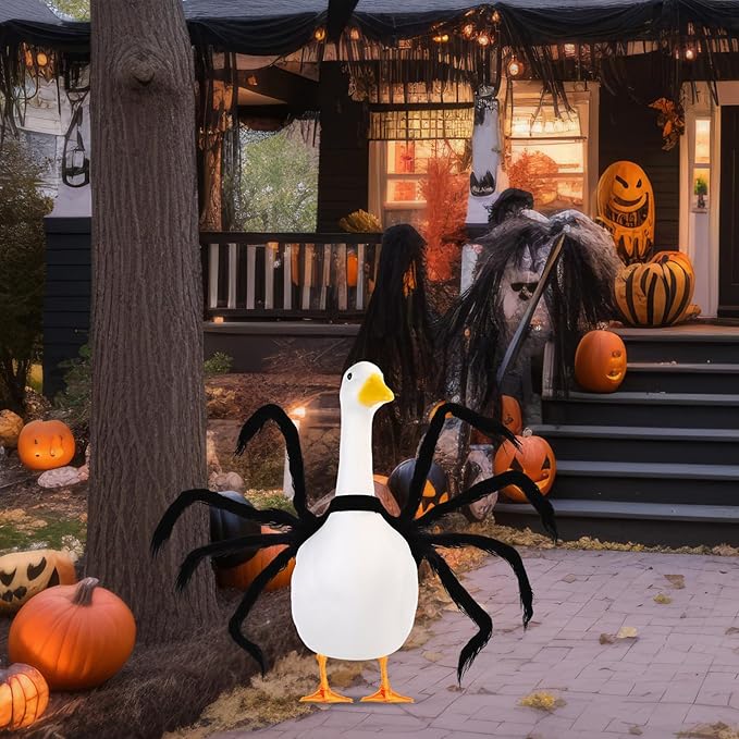 Halloween Goose Outfit Lawn Porch Goose Outfit Spider Bat Costume Plastic Goose Clothing for 23" Goose Halloween Outdoor Patio Yard Lawn Art Decoration (Spider)
