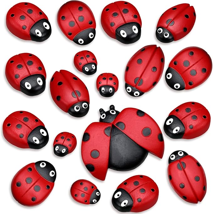 Gerrii 18 Pcs Small Resin Ladybugs Garden Decor Stones Holiday Ladybug Garden Yard Decorations Outdoor 4 Size Ladybug Mom Gifts Lady Bugs Yard Decorations