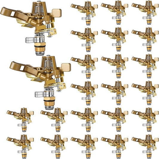 Ferraycle 24 Pieces 1/2 Inch Brass Impact Sprinkler Head with Nozzles Heavy Duty Adjustable 0-360 Degrees Impulse Sprinkler Head Lawn Watering for Yard Irrigation