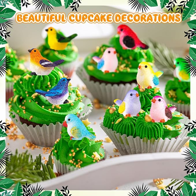 72PCS Miniature Cute Bird Decorative Figurines - Dollhouse Accessories, Mini Resin Birds Toy for Garden Crafts, Micro Landscape Home Meetings Decoration, Cake Topper (11 Styles)