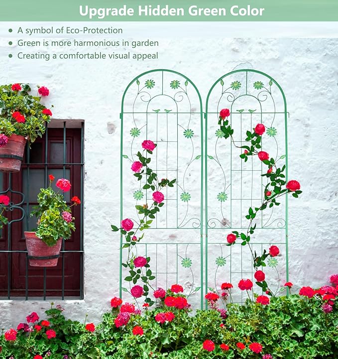 4 Pack Metal Garden Trellis 71" H Garden Fence Rustproof Trellis for Climbing Plants Support Roses Flower Outdoor Lawn, Blue Green