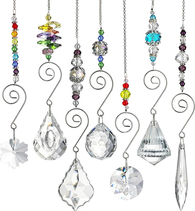 H&D HYALINE & DORA Set 7 Crystal Rainbow Suncatcher Glass Bead Chain Fengshui Hanging Pendant for Window Garden Party