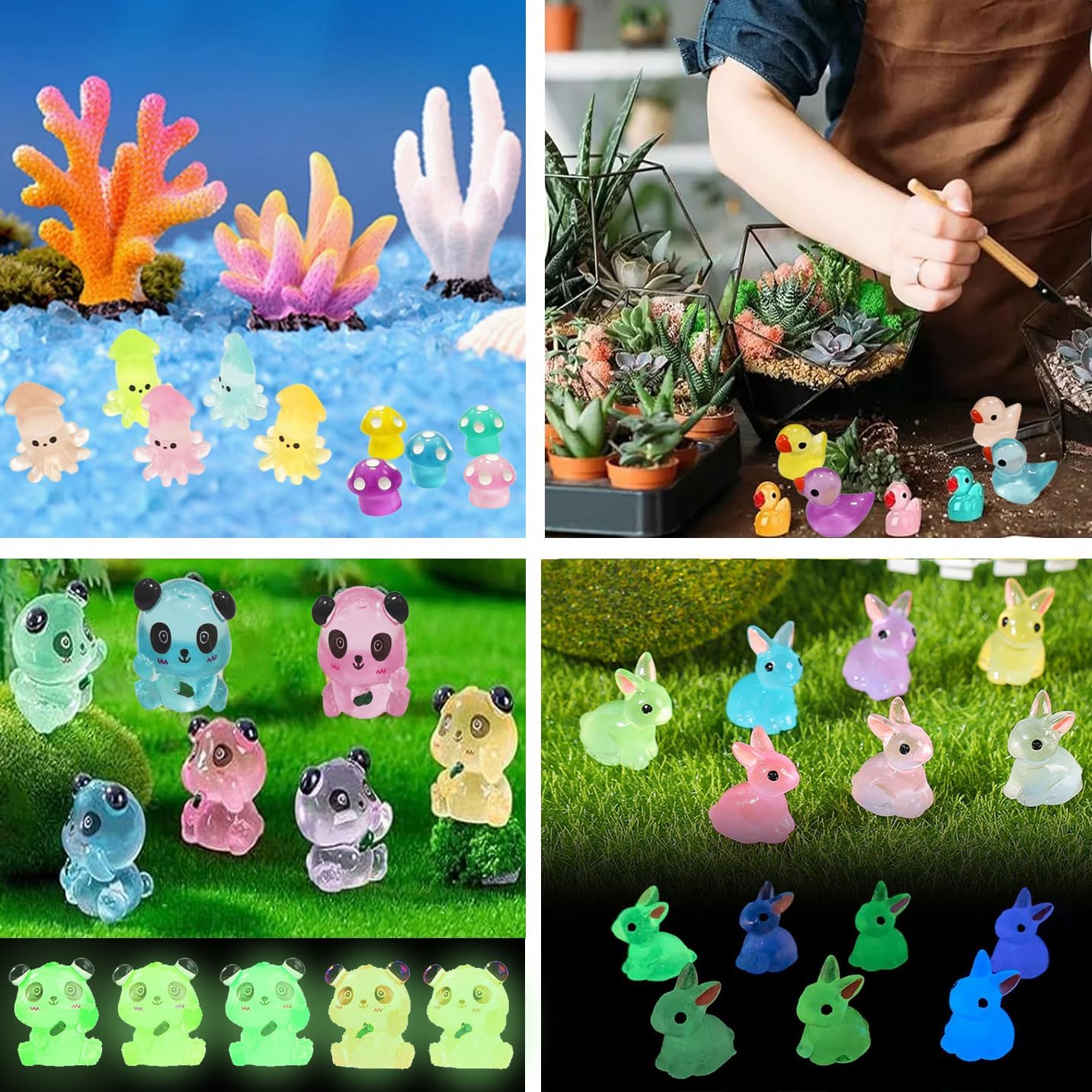 120Pcs Luminous Mini Resin Animals Tiny Ducks Glow in The Dark Miniature Figures for Dollhouse Micro Garden Landscape Aquarium Decor