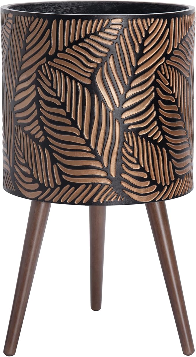 D'vine Dev 14 Inch Planter Pot with Stand, Mid-Century Tall Plant Pot with Legs for Indoor Plants, X-Large, Bronze/Grey, 88-L-D-6