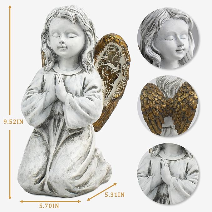 Garden Statue Statue Outdoor Decor,Garden Angel Figurine Outdoor,Solar Garden Angel Statue,Praying Angel Garden Decor for Patio Lawn Yard Porch Decoration