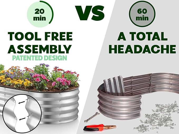 Galvanized Raised Garden Beds Outdoor // 4×2×1 ft Planter Raised Beds for Gardening, Vegetables, Flowers // Large Metal Garden Box (Silver) // Patented Tool-Free Design