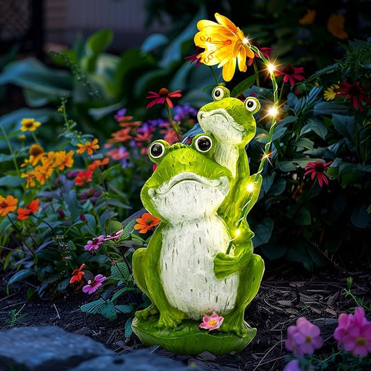 GIGALUMI Solar Garden Decor Flower Umbrella Frog Statues Outdoor, Birthday Gifts for Women, Gifts for Mom Grandma Senior Elder, Elephant Ornament for Balcony, Garden, Patio, Yard, Lawn