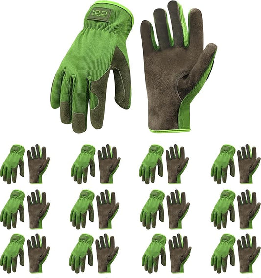 HANDLANDY Leather Work Gloves for Men & Women, Reinforced Durable Garden Gloves, Cowhide Working Glove for Gardening