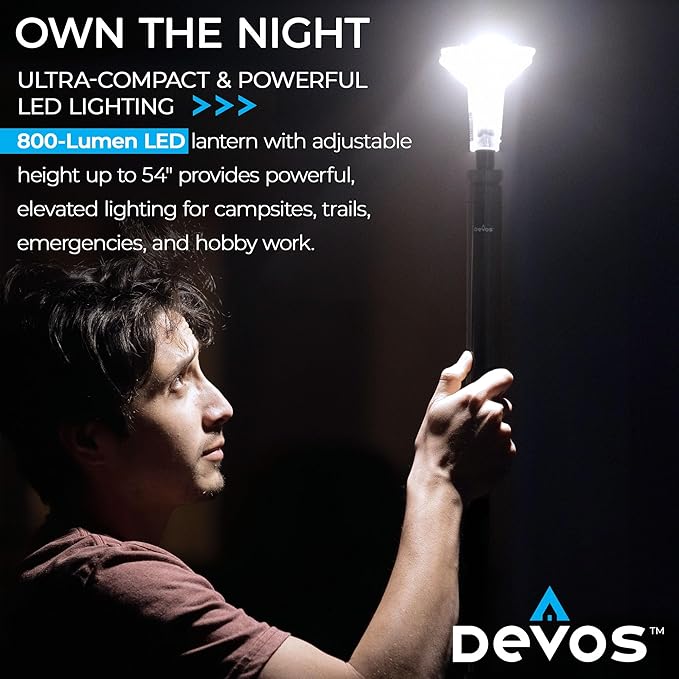 DEVOS - LIGHTRANGER 800 Mini Telescoping Camp Light, 4.5 Tall with 800 Lumens, Ultra Compact & Portable, Rechargeable LED Lantern, Up to 30-Hour Runtime, 1 Year Warranty, Includes Carry Case