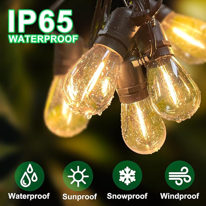33(27+6) ft Solar String Lights Outdoor, Waterproof with USB Port Remote Control Solar Patio Lights,9 Shatterproof S14 Bulbs,1W Soft White
