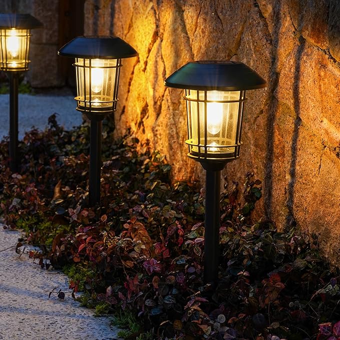 Grand patio Solar Outdoor Lights, 10 Pack, Glass Light Metal Pathway Light, Waterproof Landscape Lighting, Automatic Dusk and Dawn Sensor (Slate Gray)