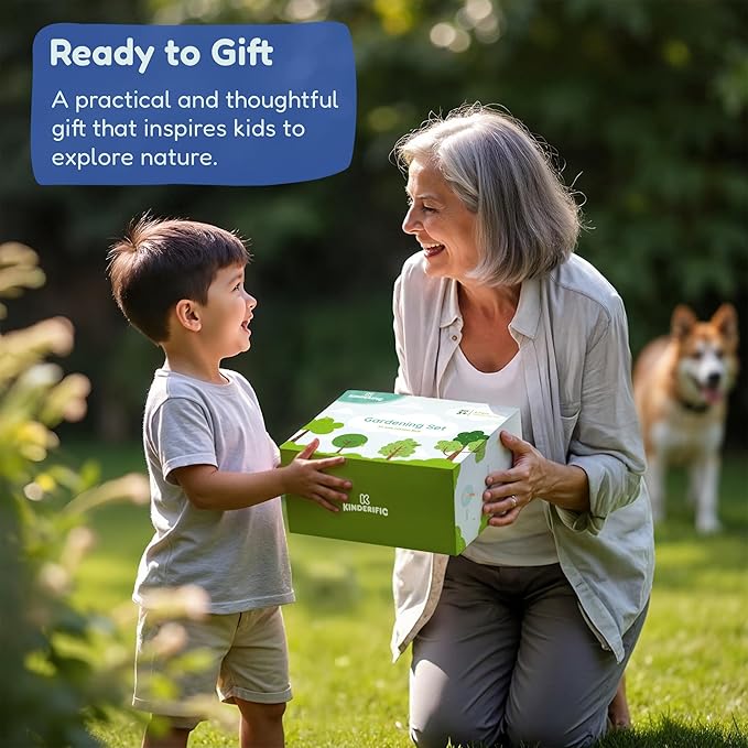 Gardening Set, Tool Kit, for Kids, STEM, Includes Tote Bag, Spade, Watering Can, Rake, Fork, Trowel and Gloves (Ocean Blue)