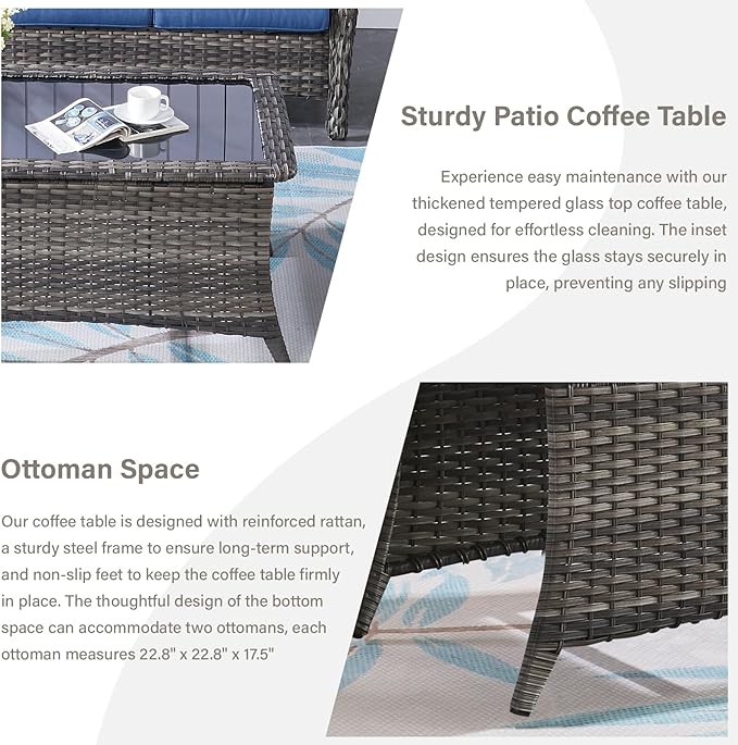 4 Piece Patio Furniture Set - Outdoor Glider Bench with Swivel Rocker Chairs and Coffee Table, High Back Small Outdoor Conversation Furniture Sets for Deck Sunroom Balcony Backyard